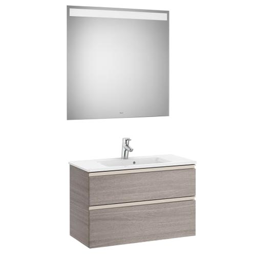 [PROCA851528517] Conjunto Pack The Gap (mueble base compacto c/2 cajones, lavabo y espejo LED) 805x380x537 mm, nogal, (A851528517)
