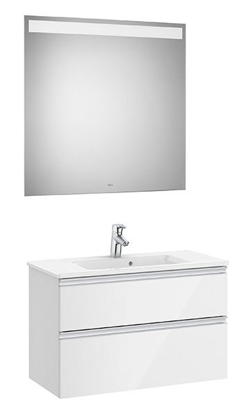 [PROCA851528806] Conjunto Pack The Gap (mueble base compacto c/2 cajones, lavabo y espejo LED) 805x380x537 mm, blanco brillo, (A851528806)