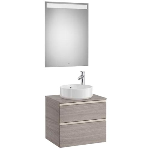 Mueble base Pack The Gap c/2 cajones, p/lavabo de sobre encimera central y espejo LED, 605x460x537 mm, nogal, (A851531517)