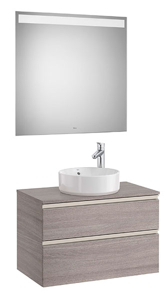 [PROCA851532402] Conjunto Pack The Gap (mueble base 2 caj., espejo LED, p/lav. sobre encim. central) 805x460x537mm, roble city text. (A851532402)