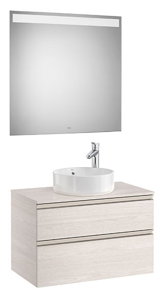 Conjunto Pack The Gap (mueble base 2 caj., espejo LED, p/lav. sobre encim. central) 805x460x537 mm, fresno nórdico, (A851532434)
