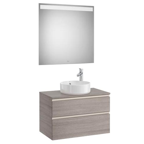 Mueble base Pack The Gap c/2 cajones, p/lavabo de sobre encimera central y espejo LED, 805x460x537 mm, nogal, (A851532517)