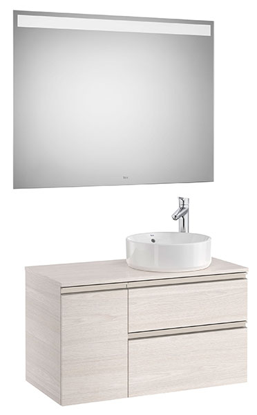 [PROCA851533434] Conjunto Pack The Gap (mueble base 2 caj., espejo LED, p/lav. sobre encim. dcha.) 900x460x537 mm, fresno nórdico, (A851533434)