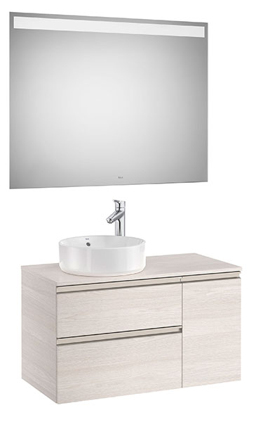 [PROCA851534434] Conjunto Pack The Gap (mueble base 2 caj., espejo LED, p/lav. sobre encim. izq.) 900x460x537 mm, fresno nórdico, (A851534434)