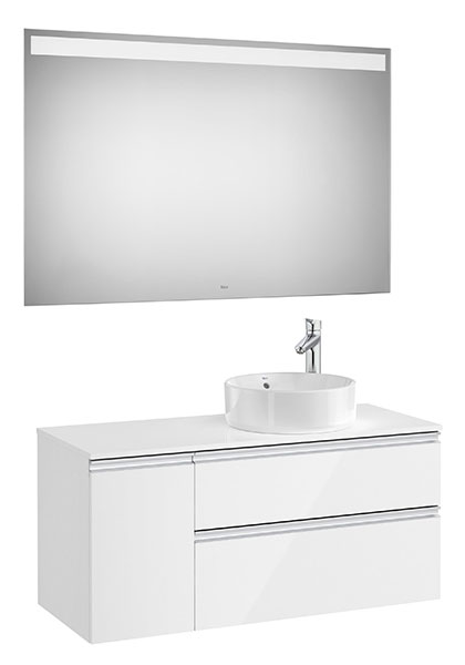 [PROCA851535806] Conjunto Pack The Gap (mueble base 2 caj., espejo LED, p/lav. sobre encim. dcha.) 1100x460x537 mm, bl. brillo, (A851535806)