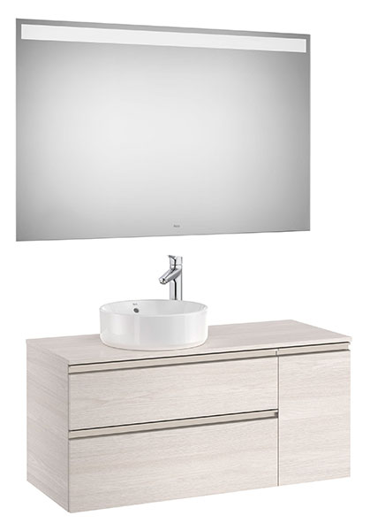 [PROCA851536434] Conjunto Pack The Gap (mueble base 2 caj., espejo LED, p/lav. sobre encim. izq.) 1100x460x537 mm, fresno nórdico, (A851536434)