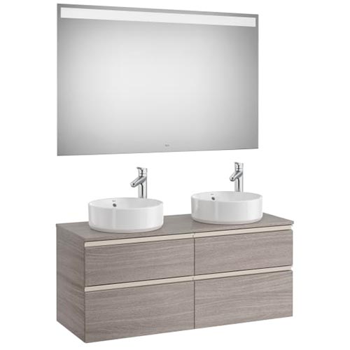[PROCA851537547] Mueble base Pack The Gap c/4 cajones, p/2 lavabos de sobre encimera y espejo LED, 1200x460x537 mm, gris mate, (A851537547)