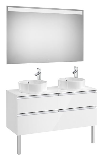 [PROCA851537806] Conjunto Pack The Gap (mueble base 4 caj., espejo LED, p/2 lav. sobre encimera) 1200x460x537 mm, blanco brillo, (A851537806)