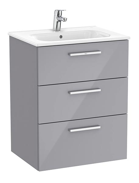 Conjunto Unik Family New Victoria (mueble base c/3 cajones y lavabo) 605x453x741 mm, gris brillo, (A851596516)