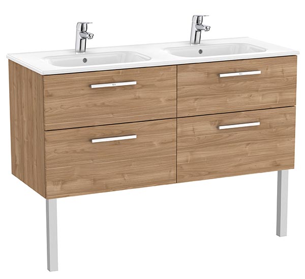 Conjunto Unik New Victoria (mueble base c/4 cajones y lavabo doble) 1190x453x515 mm, nogal, (A851599517)