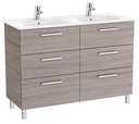 Conjunto Unik New Victoria (mueble base c/6 cajones y lavabo doble) 1190x453x741 mm, roble city text., (A851601402)