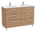 Conjunto Unik New Victoria (mueble base c/6 cajones y lavabo doble) 1190x453x741 mm, nogal, (A851601517)