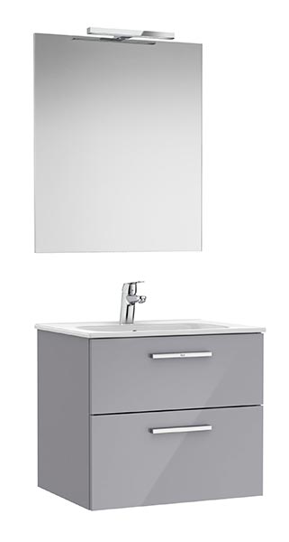 Conjunto Pack New Victoria (mueble base c/2 caj., lavabo, espejo, aplique LED) 605x453x515 mm, gris brillo, (A851602516)