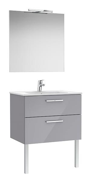 Conjunto Pack New Victoria (mueble base c/2 caj., lavabo, espejo, aplique LED) 705x453x515 mm, gris brillo, (A851603516)