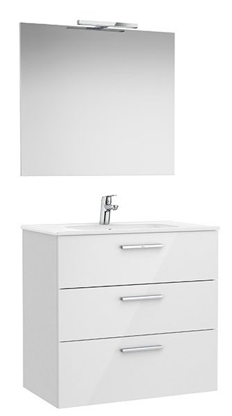 Conj. Pack Family New Victoria (mueble base 3 caj., lav., espejo, apliq. LED) 805x453x741 mm, bl. brillo, (A851608806)