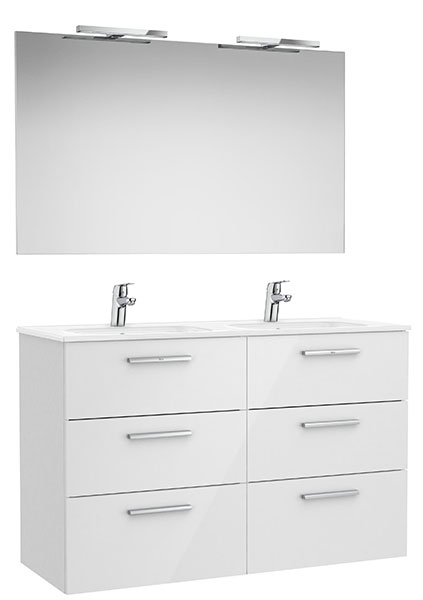 Conj. Pack New Victoria (mueble base 6 caj., lav. doble, esp., 2 ap. LED) 1190x453x741 mm, bl. brillo, (A851609806)