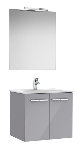 Conjunto Pack New Victoria (mueble base c/puertas, lavabo, espejo y aplique LED) 600x453x515 mm, gris brillo, (A851658516)