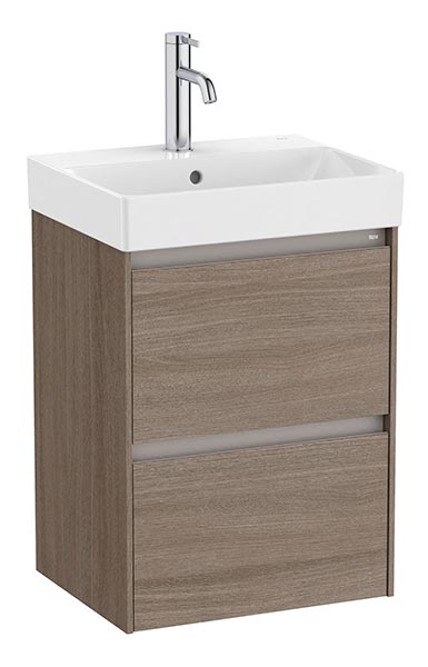 Conjunto Unik Ona (mueble base compacto c/2 cajones y lavabo de FINECERAMIC) 450x360x645 mm, olmo oscuro, (A851681511)
