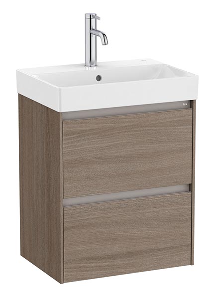Conjunto Unik Ona (mueble base compacto c/2 cajones y lavabo de FINECERAMIC) 500x360x645 mm, olmo oscuro, (A851682511)