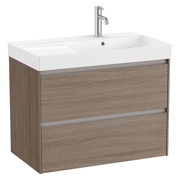Conjunto Unik Ona (mueble base c/2 cajones y lavabo de FINECERAMIC a la derecha) 800x460x645 mm, olmo oscuro, (A851690511)