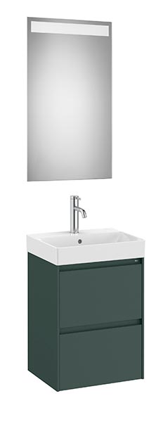Conjunto Pack Ona (mueble base compacto c/2 cajones, lavabo FINECERAMIC y espejo LED) 450x360x645 mm, verde mate, (A851697513)