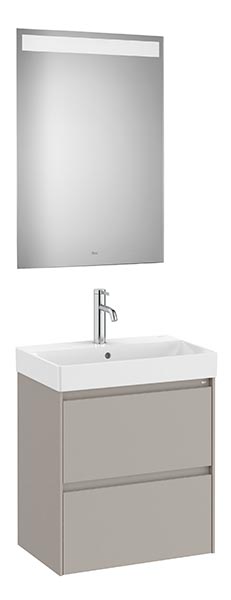 Conjunto Pack Ona (mueble base compacto c/2 cajones, lavabo FINECERAMIC y espejo LED) 550x460x645 mm, gris mate, (A851699510)