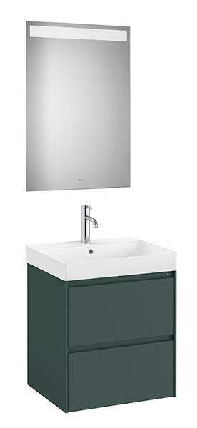 Conjunto Pack Ona (mueble base c/2 cajones, lavabo de FINECERAMIC y espejo LED) 550x460x645 mm, verde mate, (A851703513)