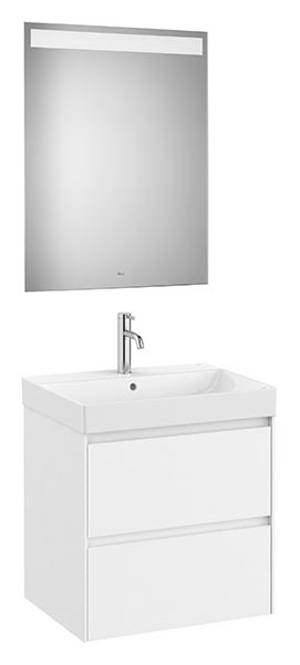 Conjunto Pack Ona (mueble base c/2 cajones, lavabo de FINECERAMIC y espejo LED) 600x460x645 mm, blanco mate, (A851704509)