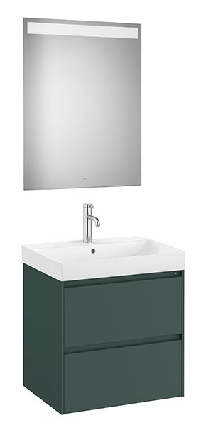 Conjunto Pack Ona (mueble base c/2 cajones, lavabo de FINECERAMIC y espejo LED) 600x460x645 mm, verde mate, (A851704513)