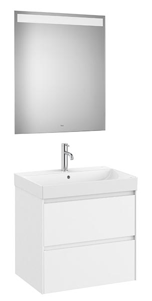 Conjunto Pack Ona (mueble base c/2 cajones, lavabo de FINECERAMIC y espejo LED) 650x460x645 mm, blanco mate, (A851705509)