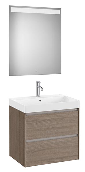 Conjunto Pack Ona (mueble base c/2 cajones, lavabo de FINECERAMIC y espejo LED) 650x460x645 mm, olmo oscuro, (A851705511)