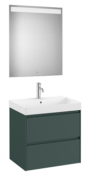 Conjunto Pack Ona (mueble base c/2 cajones, lavabo de FINECERAMIC y espejo LED) 650x460x645 mm, verde mate, (A851705513)