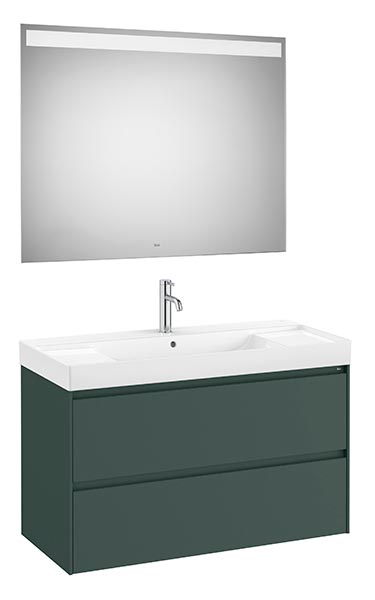 Conjunto Pack Ona (mueble base c/2 cajones, lavabo de FINECERAMIC y espejo LED) 1000x460x645 mm, verde mate, (A851709513)