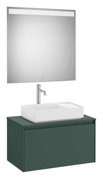 Conjunto Pack Ona (mueble base c/1 cajón, lavabo FINECERAMIC sobreenc., espejo LED) 794x457x443 mm, verde mate, (A851712513)