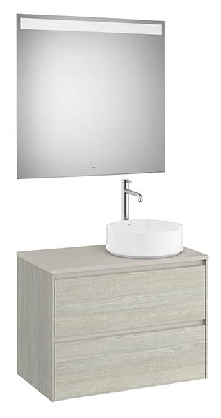 Conjunto Pack Ona (mueble base c/2 caj., lav. FINECERAMIC sobreenc. dcha., espejo LED) 794x457x583 mm, roble claro, (A851715512)