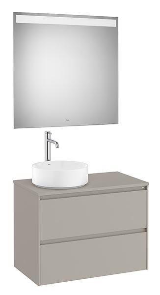 Conjunto Pack Ona (mueble base c/2 caj., lav. FINECERAMIC sobreenc. izq., espejo LED) 794x457x583 mm, gris mate, (A851717510)