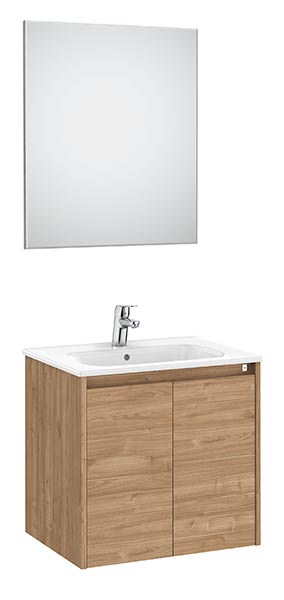 Conjunto Pack Tenet (mueble base c/2 puertas, lavabo, espejo y aplique LED) 585x460x565 mm, nogal, (A851783517)