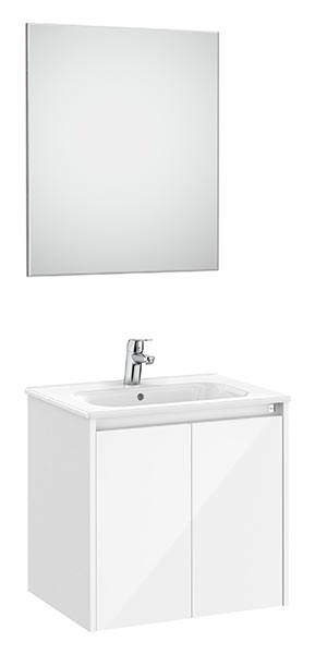 Conjunto Pack Tenet (mueble base c/2 puertas, lavabo, espejo y aplique LED) 585x460x565 mm, blanco brillo, (A851783806)