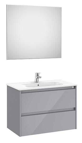 Conjunto Pack Tenet (mueble base c/2 cajones, lavabo, espejo y aplique LED) 785x460x565 mm, gris brillante, (A851787516)