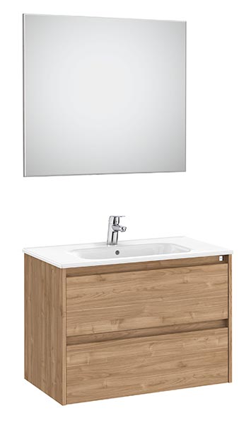 Conjunto Pack Tenet (mueble base c/2 cajones, lavabo, espejo y aplique LED) 785x460x565 mm, nogal, (A851787517)