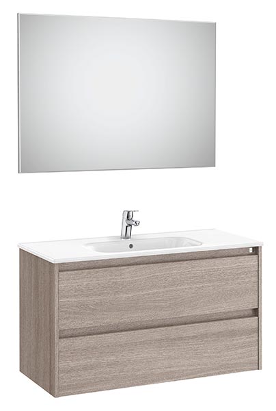 Conjunto Pack Tenet (mueble base c/2 cajones, lavabo, espejo y aplique LED) 985x460x565 mm, roble city texturizado, (A851788402)