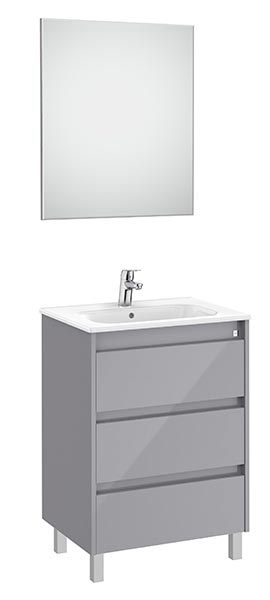 Conjunto Pack Tenet (mueble base c/3 cajones, lavabo, espejo y aplique LED) 585x460x740 mm, gris brillante, (A851789516)