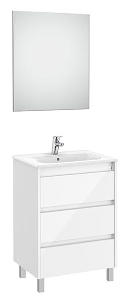 Conjunto Pack Tenet (mueble base c/3 cajones, lavabo, espejo y aplique LED) 585x460x740 mm, blanco brillo, (A851789806)