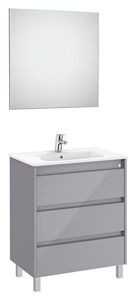 Conjunto Pack Tenet (mueble base c/3 cajones, lavabo, espejo y aplique LED) 685x460x740 mm, gris brillante, (A851790516)