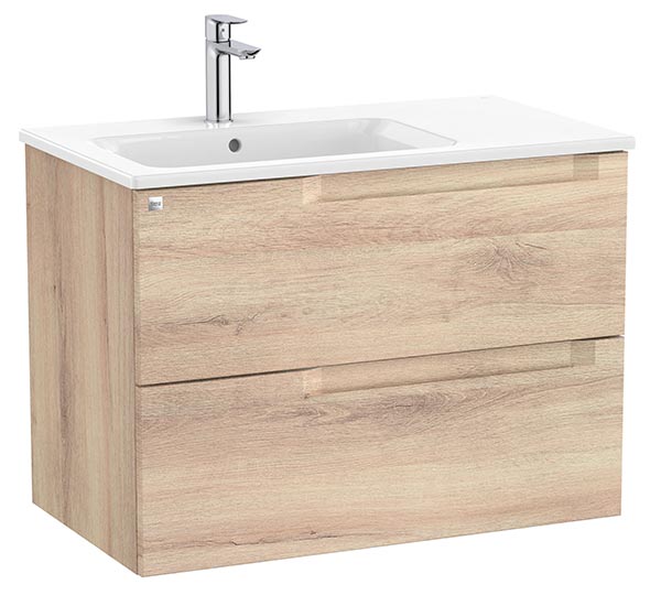 Conjunto Aleyda Unik (mueble base c/2 cajones y lavabo asimétrico a la izquierda) 805x460x565 mm, beige madera, (A851817524)