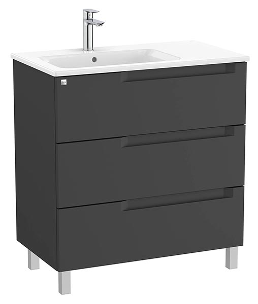 Conjunto Aleyda Unik (mueble base c/3 cajones y lavabo asimétrico a la izquierda) 805x460x740 mm, negro mate, (A851825523)