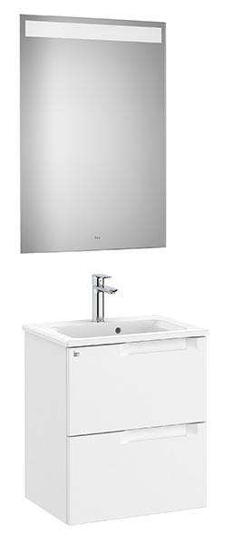 Conjunto Aleyda Pack (mueble base compacto c/2 cajones, lavabo y espejo LED) 505x380x565 mm, blanco mate, (A851829509)