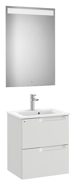Conjunto Aleyda Pack (mueble base compacto c/2 cajones, lavabo y espejo LED) 505x380x565 mm, gris piedra, (A851829514)