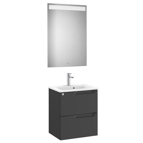 Conjunto Aleyda Pack (mueble base compacto c/2 cajones, lavabo y espejo LED) 505x380x565 mm, negro mate, (A851829523)