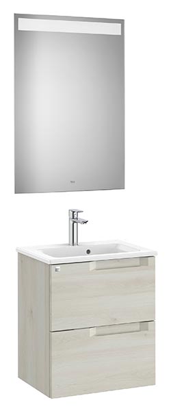 Conjunto Aleyda Pack (mueble base compacto c/2 cajones, lavabo y espejo LED) 505x380x565 mm, blanco madera, (A851829525)